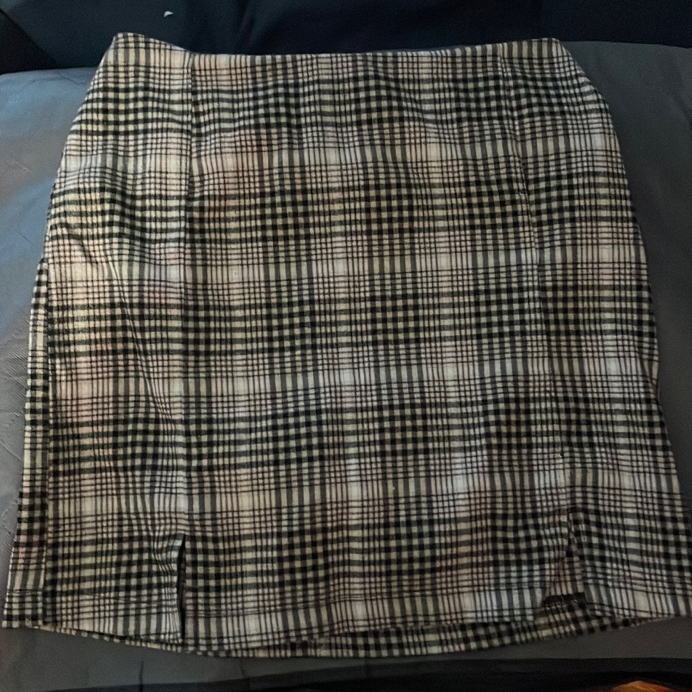 Pink plaid “eyeshadow” midi skirt